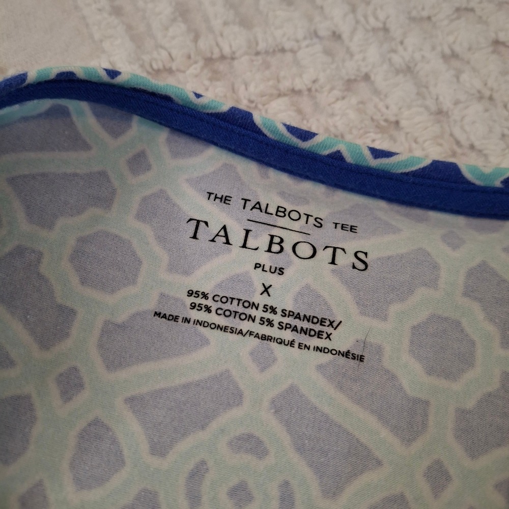 Talbots Plus Size X Blue Geometric Short Sleeve Scoop Neck T-Shirt Top Cotton - Picture 4 of 6
